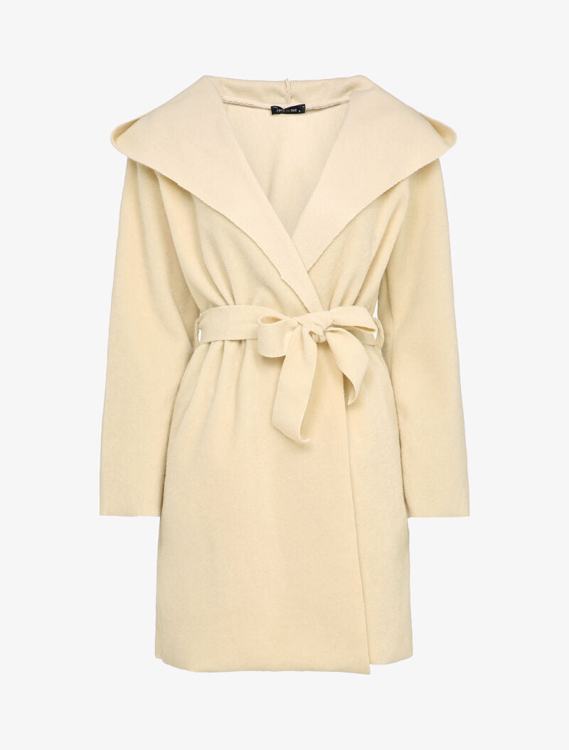 Manteau mi-long à capuche effet laine - Beige - 1
