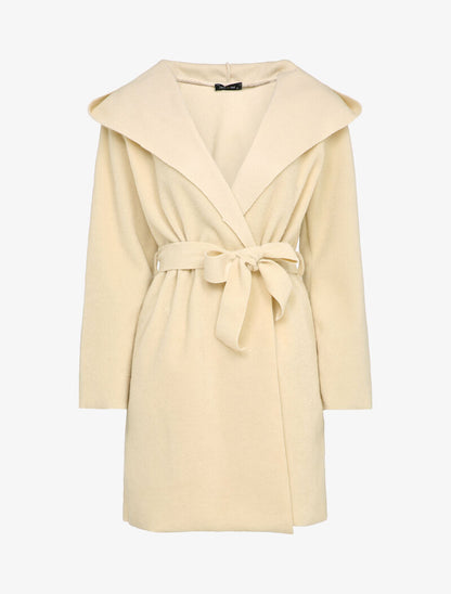 Manteau mi-long à capuche effet laine - Beige - 1