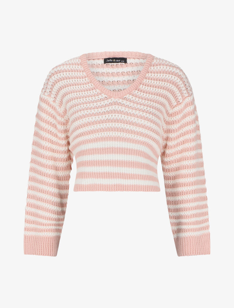 Pull court à rayures - Rose - 1