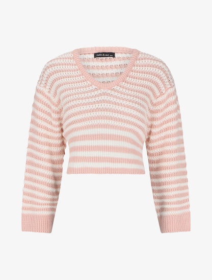 Pull court à rayures - Rose - 1