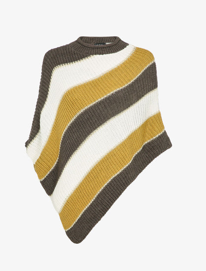Poncho asymétrique à rayures irisées - Taupe - 1