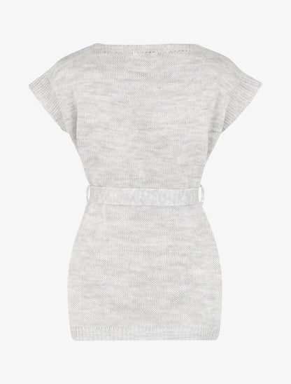 Pull long oversize en maille - Gris clair - 2