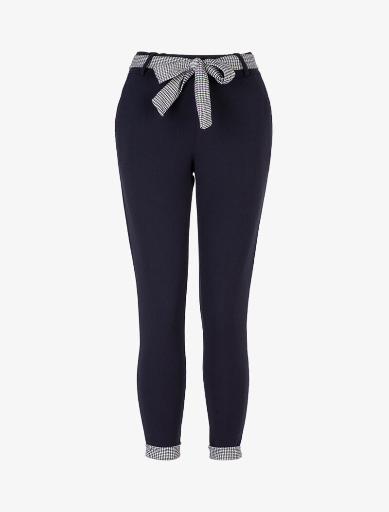 Pantalon 7/8 à ourlets pied de poule - Marine - 3