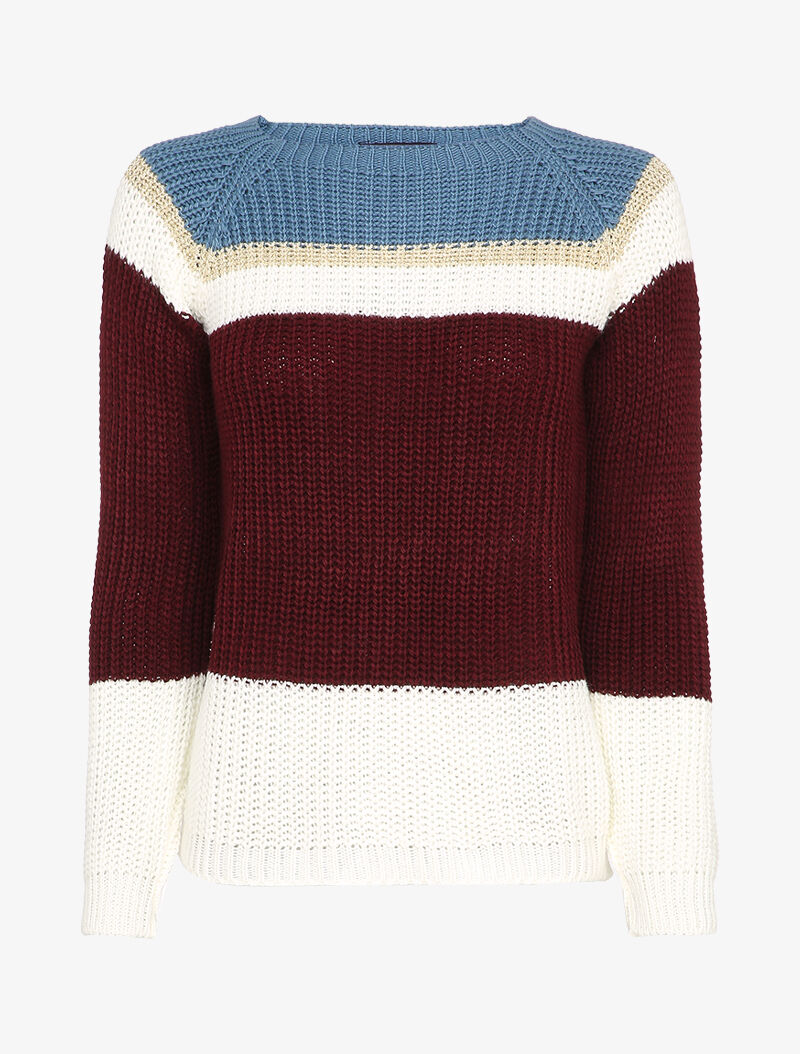 Pull à manches raglan et motifs rayés - Bleu/bordeaux - 4