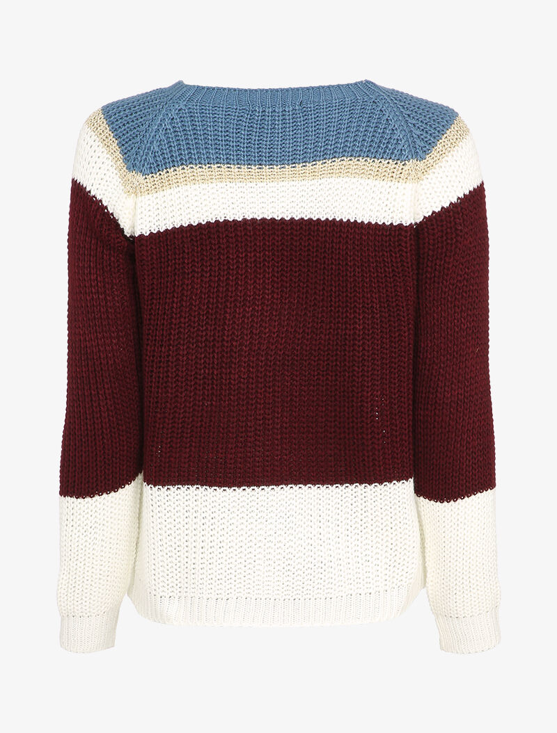 Pull à manches raglan et motifs rayés - Bleu/bordeaux - 2