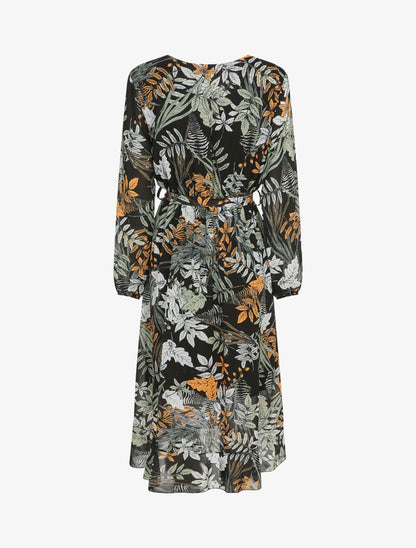 Robe cache-coeur imprimé feuilles automnales à bords volantés - Noir - 2