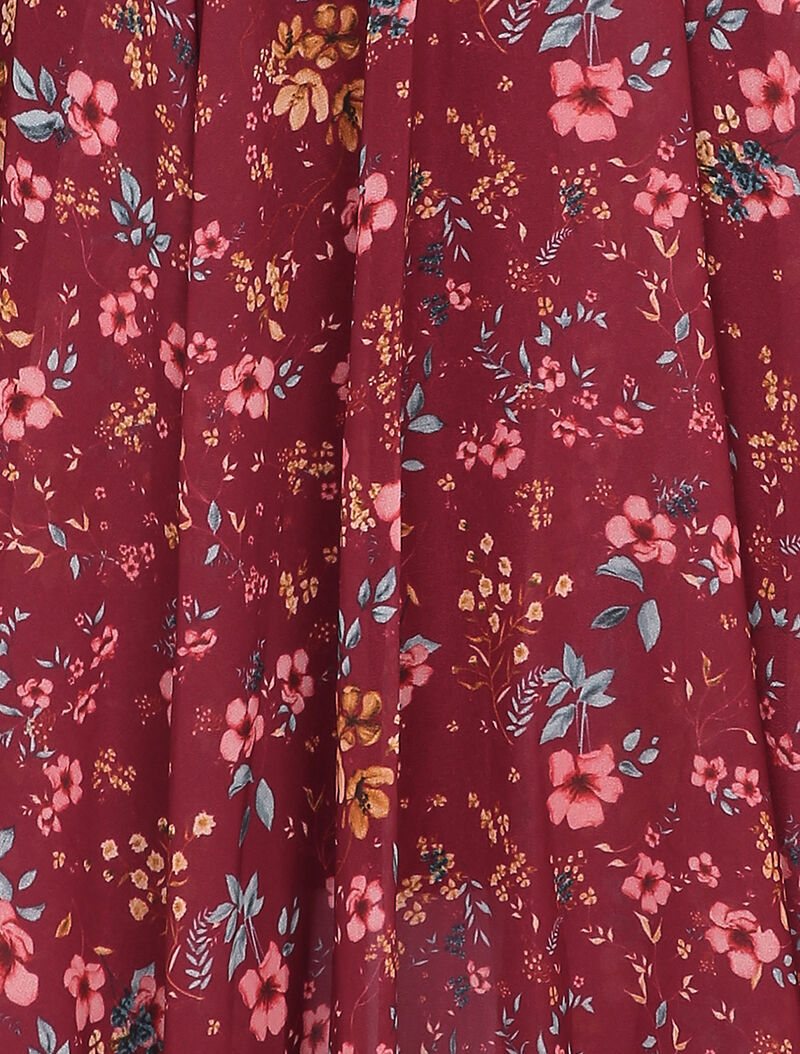 Robe patineuse imprimé fleurs champêtres à col rond - Bordeaux - 3