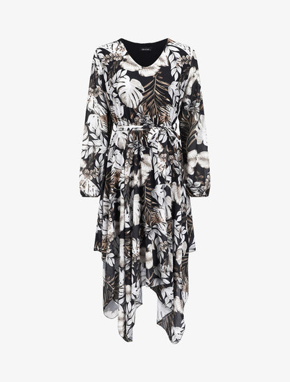 Robe asymétrique à imprimé orchidée - Noir - 1