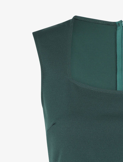 Robe droite sans manches à col carré - Vert - 3