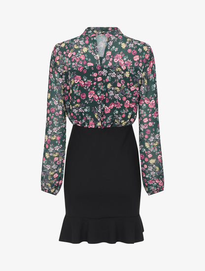 Robe volantée à motif fleurs sauvages - Vert - 2