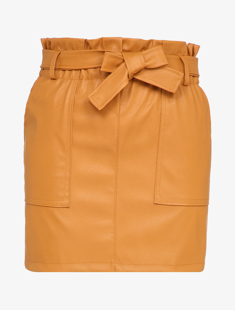 Mini-jupe paperbag en simili - Camel - 4
