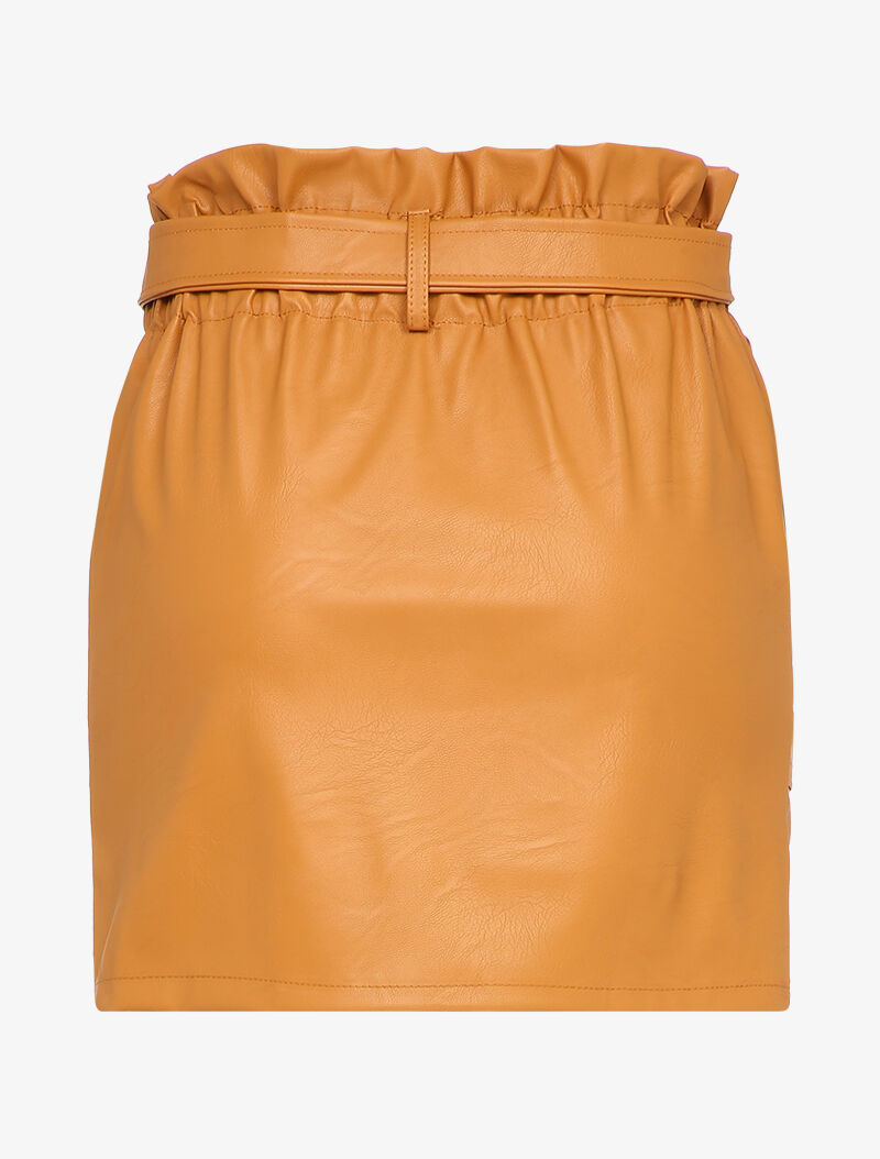 Mini-jupe paperbag en simili - Camel - 2