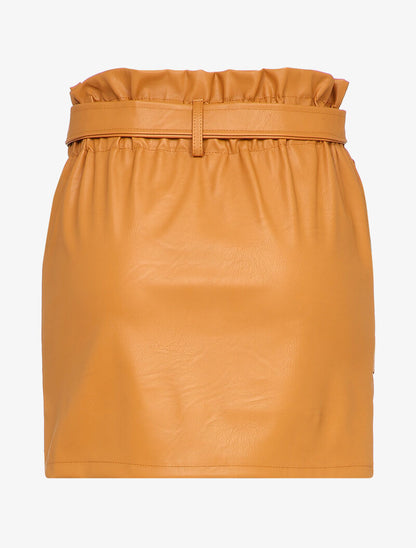 Mini-jupe paperbag en simili - Camel - 2