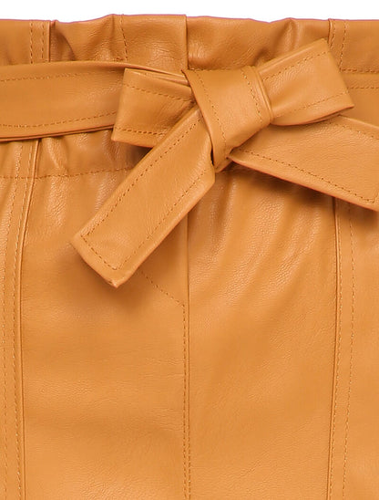 Mini-jupe paperbag en simili - Camel - 3
