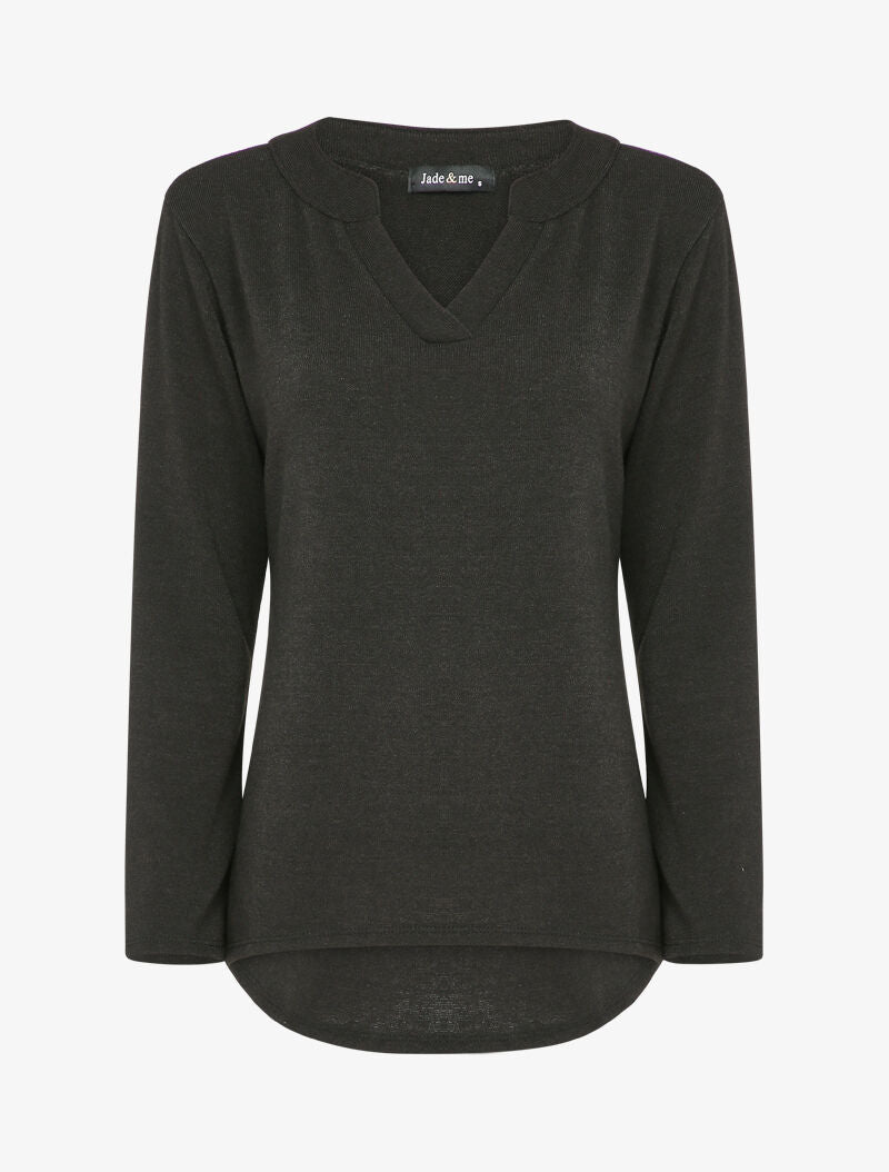 Pull à dos long et col V - Noir - 1