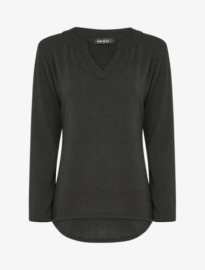 Pull à dos long et col V - Noir - 1
