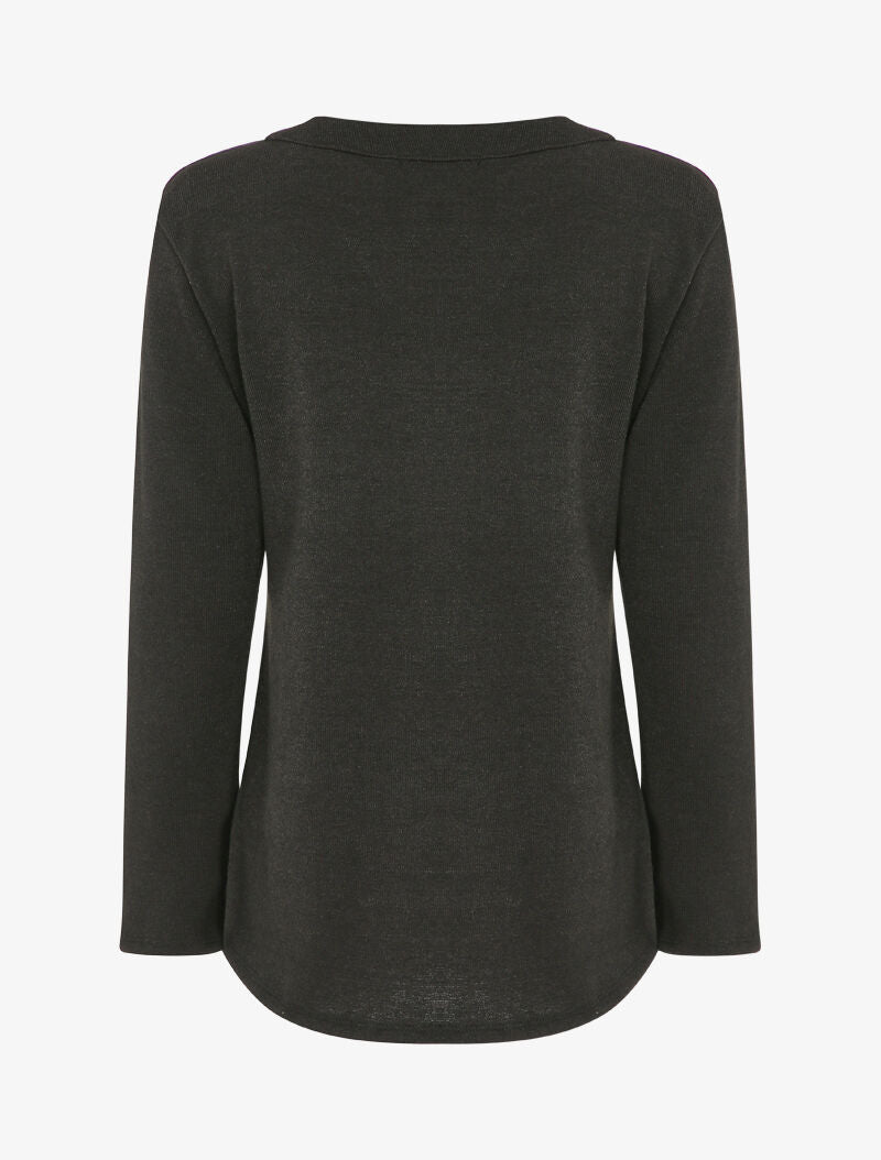 Pull à dos long et col V - Noir - 2