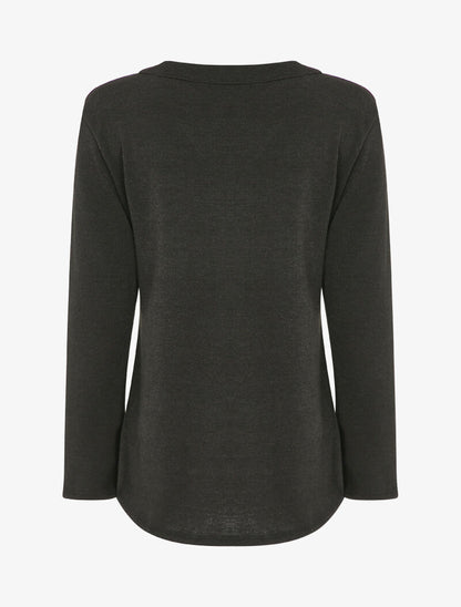 Pull à dos long et col V - Noir - 2