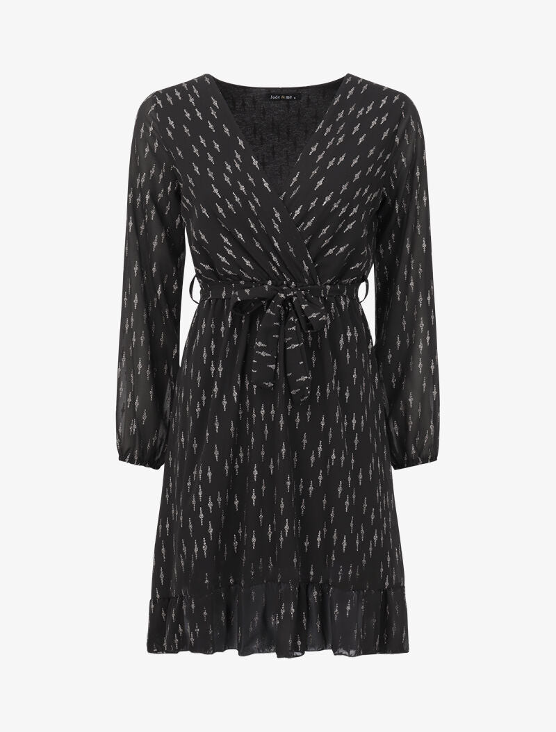 Robe patineuse volantée à motifs irisés - Noir - 1