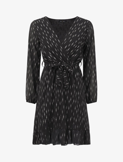 Robe patineuse volantée à motifs irisés - Noir - 1