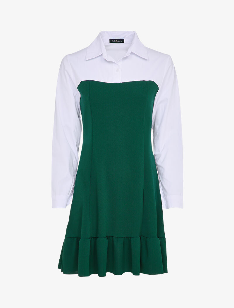 Robe volantée à empiècement chemise - Vert sapin - 3