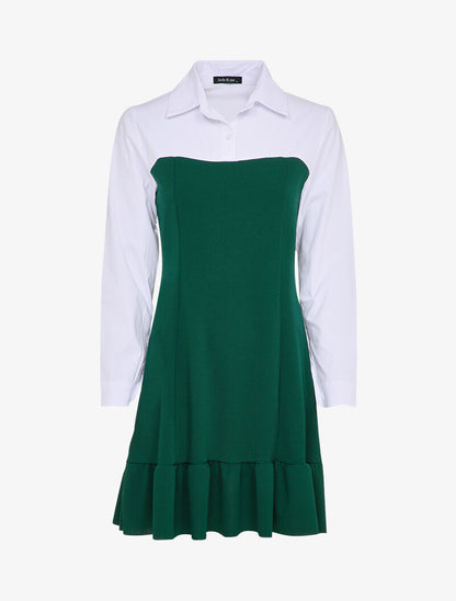 Robe volantée à empiècement chemise - Vert sapin - 3