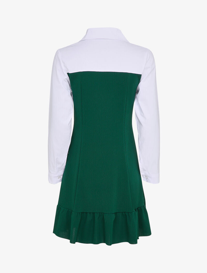 Robe volantée à empiècement chemise - Vert sapin - 2