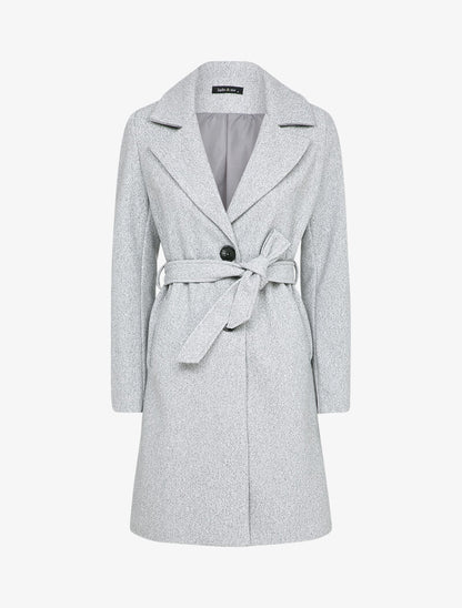 Manteau mi-long ceinturé - Gris chiné - 1