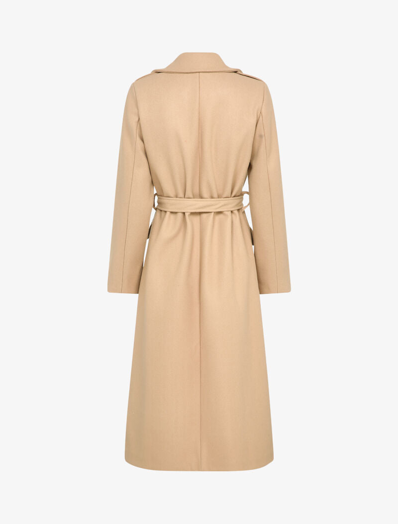 Manteau long uni avec ceinture - Beige - 2