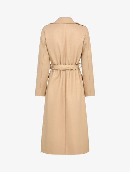 Manteau long uni avec ceinture - Beige - 2