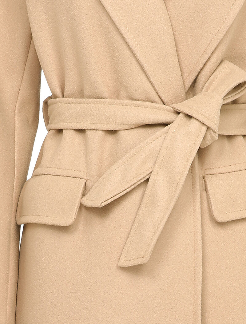 Manteau long uni avec ceinture - Beige - 3