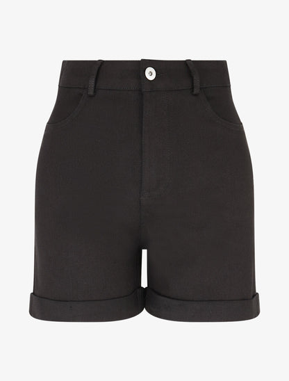 Short uni en jean à revers - Noir - 1