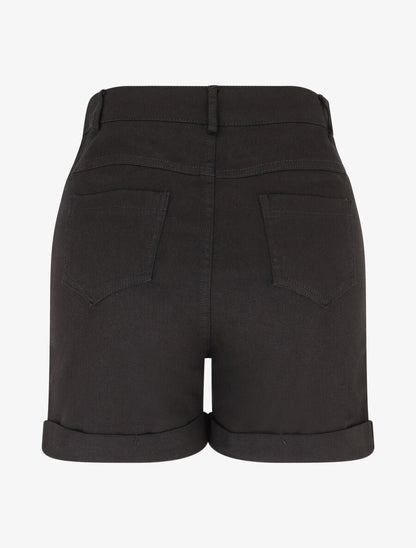 Short uni en jean à revers - Noir - 2