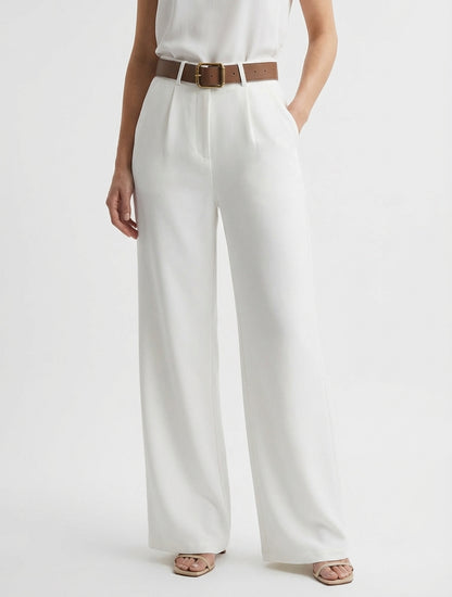 Hose mit hoher Taille und weitem Schnitt - Ecru