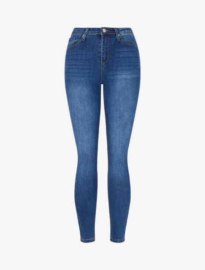 Jean skinny délavé taille haute - Bleu denim - 1
