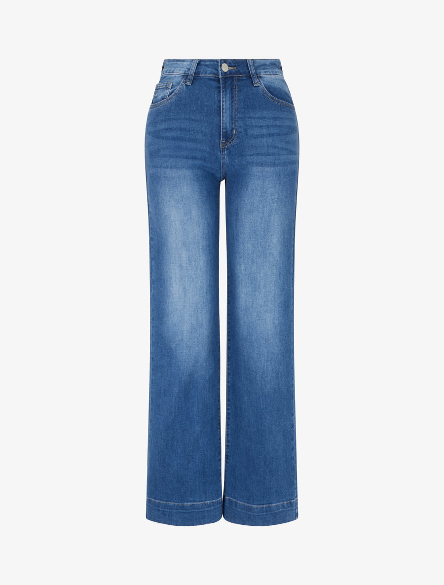 Jean à coutures apparentes coupe droite - Bleu - 1