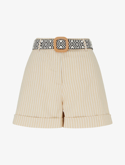 Short droit à rayures - Beige - 1