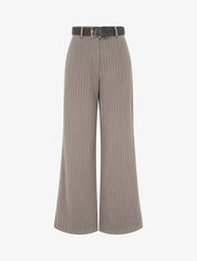 Pantalon ample taille haute à rayures - Taupe - 1