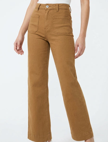 Jean mit 4 Taschen, Wide-Leg-Schnitt - Kamel