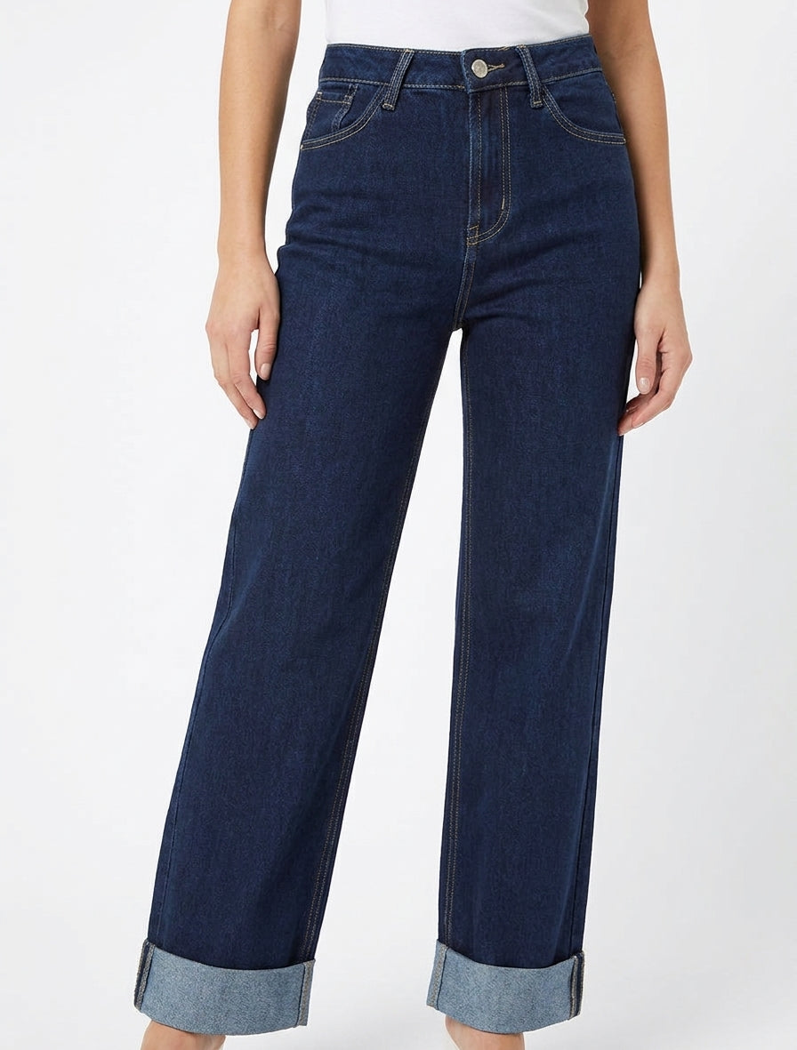 Jean mit Umschlag im Wide-Leg-Schnitt - Rohblau