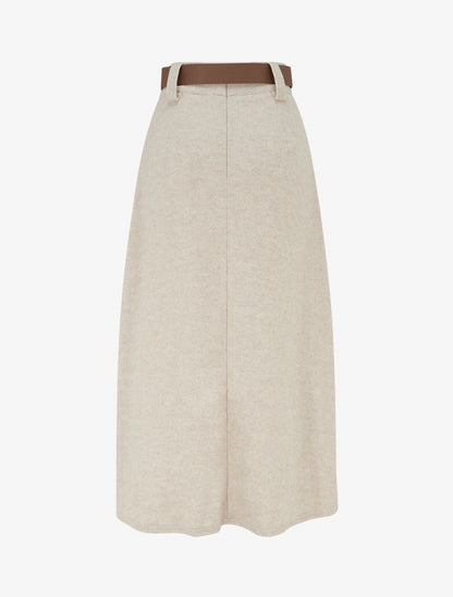 Jupe longue évasée en flanelle - Beige - 2