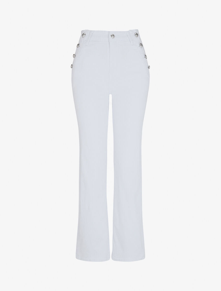 Jean à boutons sur les côtés coupe droite - Blanc - 1