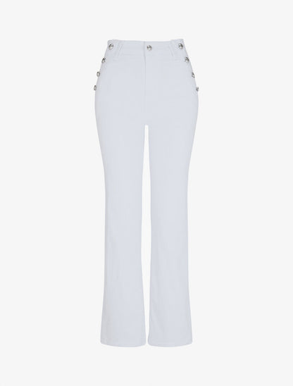 Jean à boutons sur les côtés coupe droite - Blanc - 1