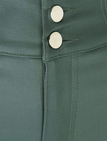 Pantalon uni en simili à 2 boutons - Vert sapin - 3