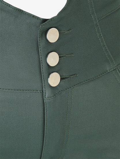 Pantalon uni en simili à 3 boutons - Vert sapin - 3