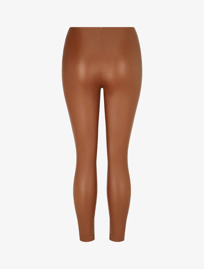 Pantalon uni en simili à boutons décoratifs - Camel - 2