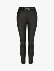 Pantalon uni en simili à détail bijou - Noir - 1