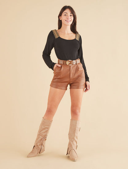 Short en simili à revers - Camel - 4