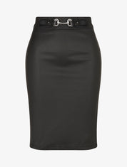 Jupe droite fendue en simili - Noir - 1