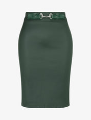 Jupe droite fendue en simili - Vert sapin - 1
